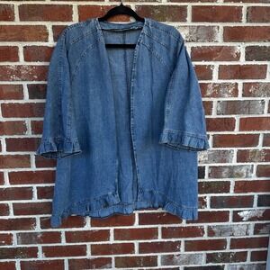 Denim Ruffle‎ Sleeve Open Front Lightweight Cardigan Jacket small oversized
